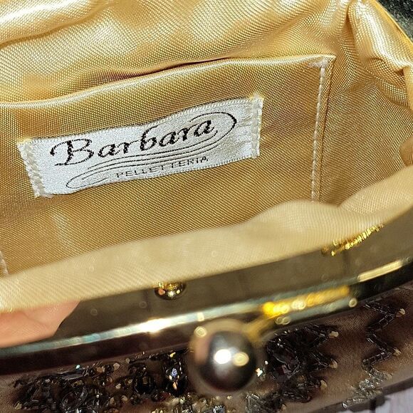 Gorgeous BARBARA Pelletarria Italy Clutch Satin Beaded  Bag  Gold NWT - Picture 12 of 13
